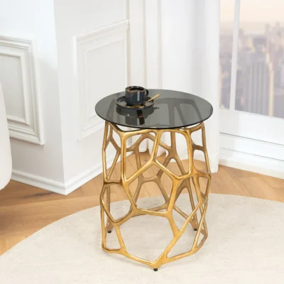 Príručný stolík LIQUID GEOMETRIE 50 cm tvrdené sklo čierne zlato