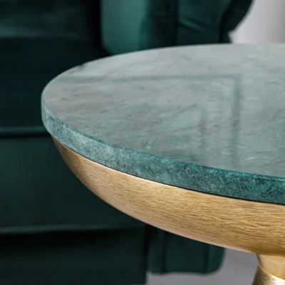 Príručný stolík ELEMENTS 40cm zlatý s odnímateľnou mramorovou doskou zelený