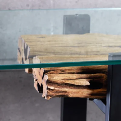 Konzola BARRACUDA 150 cm z recyklovaného teakového dreva s doskou z tvrdeného skla