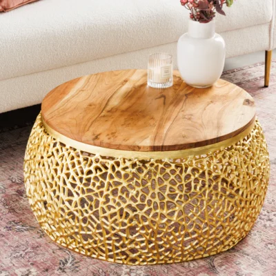 Konferenčný stolík Leaf 75cm zlatá akácia