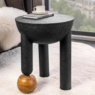 Príručný stolík ABSTRACT 50 cm, železný, čierny, s mangovým drevom, bullet