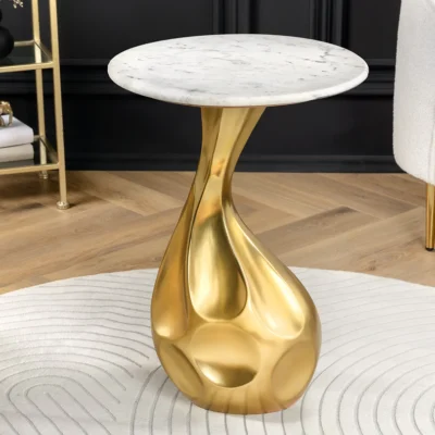 Príručný stolík TEAR 60cm zlatobiely mramor