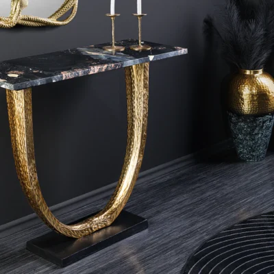 Konzola OMEGA 80cm mramorová čierna so zlatým rámom ručne vyrobená