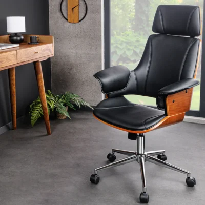 Kancelárska stolička MANHATTAN – otočná, výškovo nastaviteľná, koženka a orechové drevo