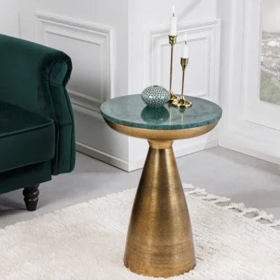 Príručný stolík ELEMENTS 40cm zlatý s odnímateľnou mramorovou doskou zelený