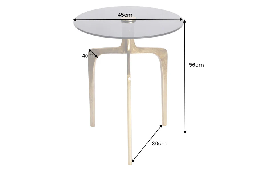 Príručný stolík ABSTRACT 55 cm mosadzné nohy a čierny sklenený tanier – Obrázok 6