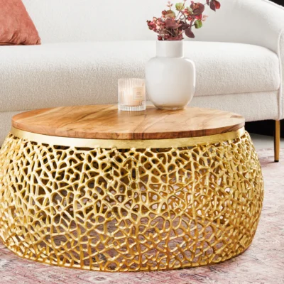 Konferenčný stolík Leaf 75cm zlatá akácia