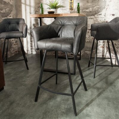 Barová stolička Loft starožitná šedá lakťová opierka