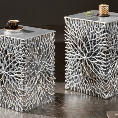 Príručný stolík Sada listov 2 ks striebra