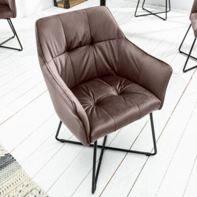 Stolička Loft velvet taupe hnedá s lakťovou opierkou