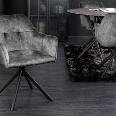 Loft tmavošedá zamatová otočná stolička