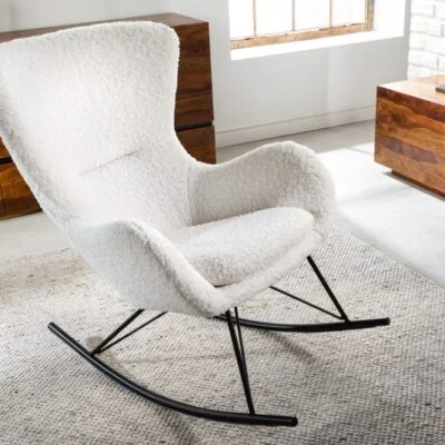 Hojdacie kreslo Scandinavia Swing biela plyšová látka