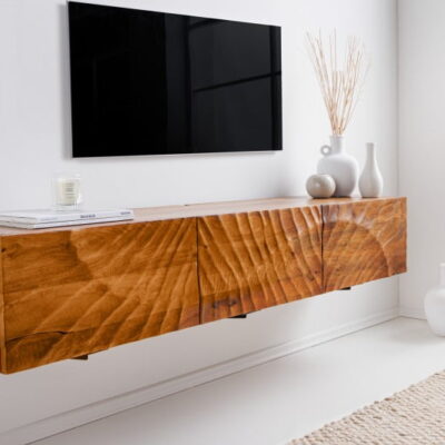 Dizajnová skrinka závesná pod TV Zorpi 160cm masívne mangové drevo / hnedá