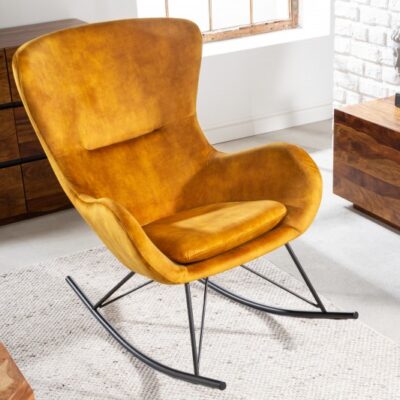 Hojdacie kreslo Scandinavia Swing horčicová žltá zamat