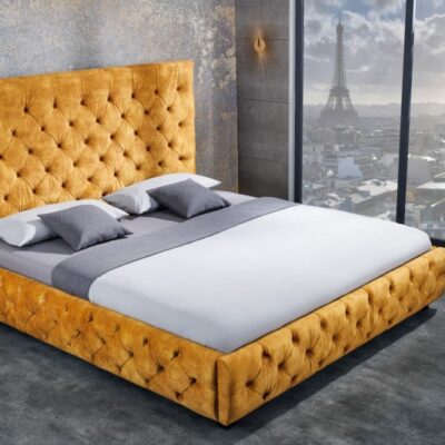 Posteľ Paris 160x200cm horčicovo žltý zamat