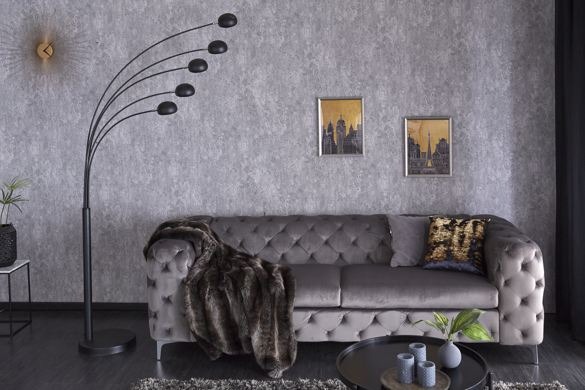 Stojacia lampa Five Lights black gold – Obrázok 3