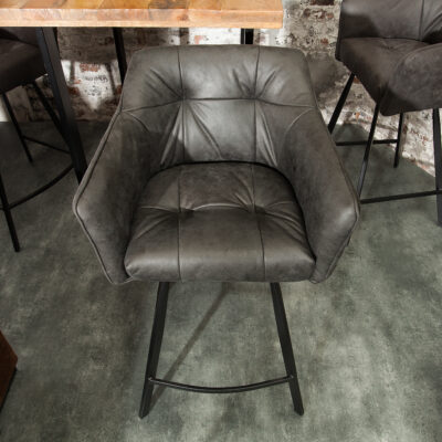 Barová stolička Loft starožitná šedá lakťová opierka