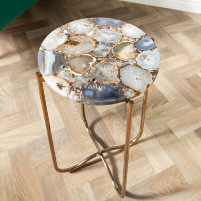 Príručný stolík Noble I 35cm achát modré zlato