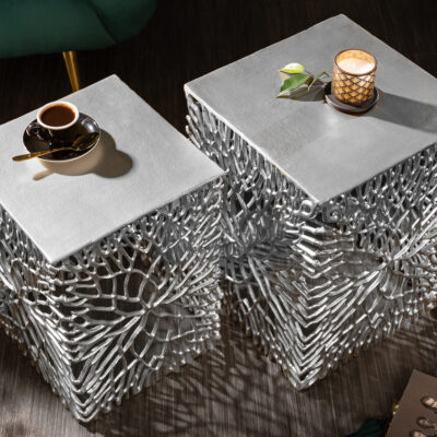 Príručný stolík Sada listov 2 ks striebra