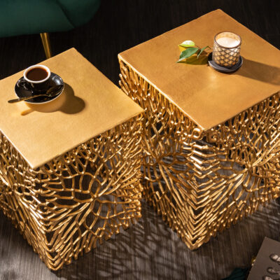 Príručný stolík Sada listov 2 ks zlata