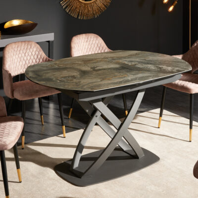 Jedálenský stôl Inceptun 130-190cm tmavomodrý mramorový vzhľad