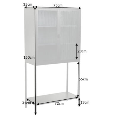 Vitrína Dura Steel 150cm čierne rebrované sklo