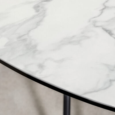 Jedálenský stôl Kruhový 120cm biely mramor keramický