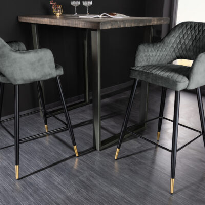 Barová stolička Paris dekoračné prešívanie zamat sivozelená