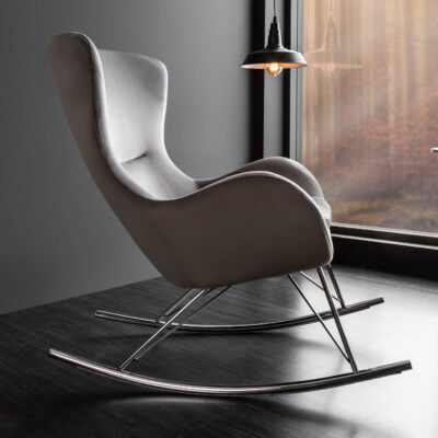 Hojdacie kreslo Scandinavia Swing sivý chróm zamat