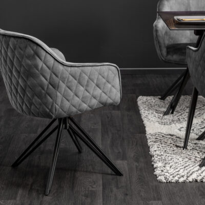 Euphoria tmavošedá zamatová otočná stolička