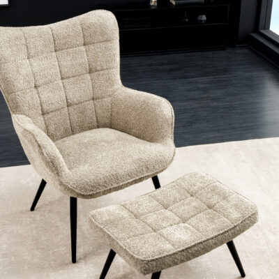 Kreslo Scandinavia champagne s taburetkou