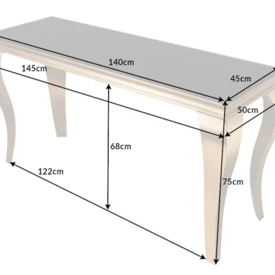 Konzola MODERN BAROCK 140cm tvrdené opálové sklo čierno-zlatá