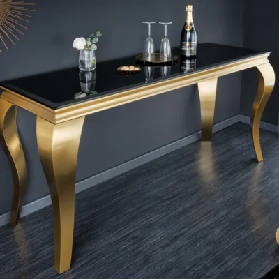 Konzola MODERN BAROCK 140cm tvrdené opálové sklo čierno-zlatá