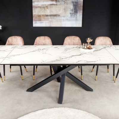 Jedálenský stôl Elegancia Keramika biely 180-220-260 cm Mramor