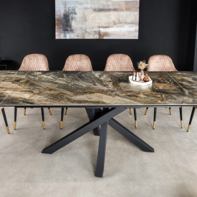 Jedálenský stôl MARVELOUS s keramickou doskou v taupe mramor vzhľade