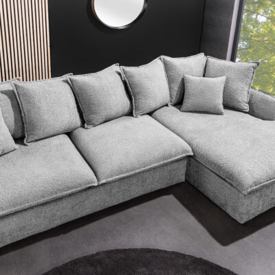 Sedací set Rohový Heaven s taburetkou a pohovkou - Šedý Teddy