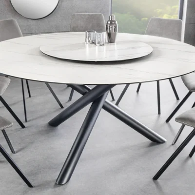 Jedálenský stôl SPIN – 150 cm, keramická doska, biely, s odnímateľnou platňou