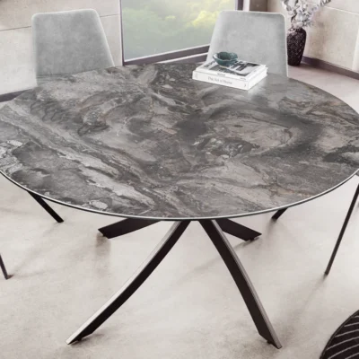 Jedálenský stôl ALPINE – okrúhly, keramická doska, taupe 120 cm, výška 76 cm