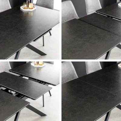 Jedálenský stôl 160 - 200 cm v antracitovom mramorovom vzhľade