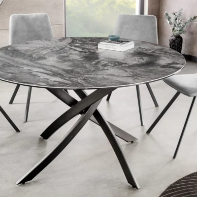 Jedálenský stôl ALPINE – okrúhly, keramická doska, taupe 120 cm, výška 76 cm