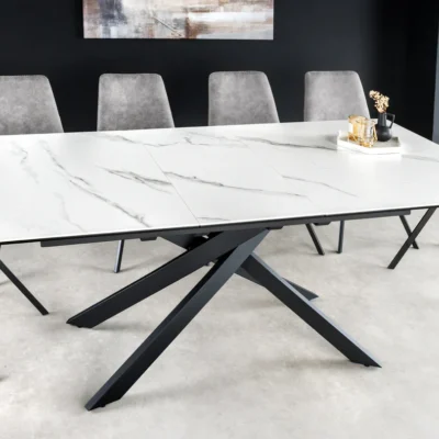 Jedálenský stôl 160 - 200 cm v bielom mramorovom vzhľade
