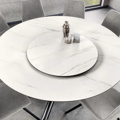 Jedálenský stôl SPIN – 150 cm, keramická doska, biely, s odnímateľnou platňou