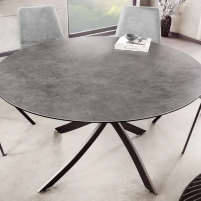 Jedálenský stôl ALPINE – okrúhly, keramická doska, antracitový 120 cm, výška 76 cm