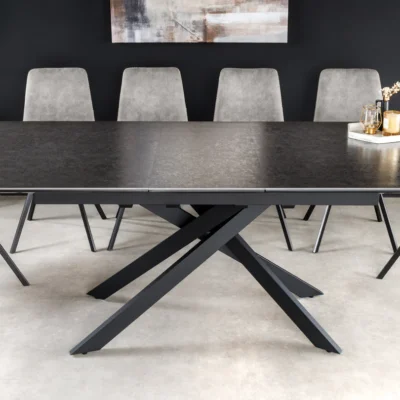 Jedálenský stôl 160 - 200 cm v antracitovom mramorovom vzhľade