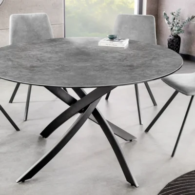 Jedálenský stôl ALPINE – okrúhly, keramická doska, antracitový 120 cm, výška 76 cm