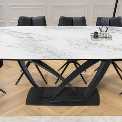 Luxusný rozkladací jedálenský stôl ILINOIS 180-220-260 cm – v bielom mramorovom prevedení