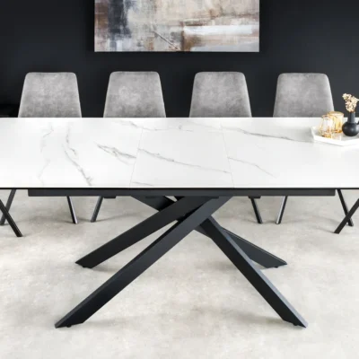 Jedálenský stôl 160 - 200 cm v bielom mramorovom vzhľade