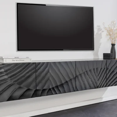 Dizajnová skrinka závesná Zorpi 200 cm – masívne mangové drevo / čierna