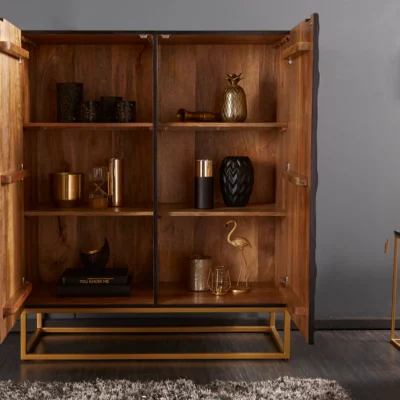 Dizajnová vysoká komoda Zorpi 120 cm – masívne mangové drevo / čierna