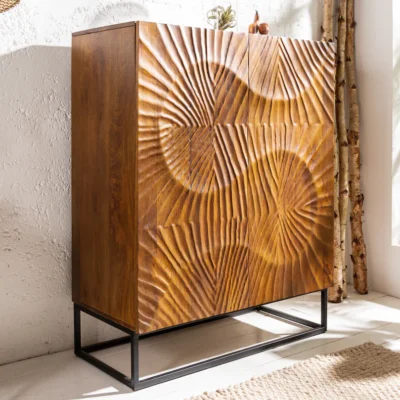 Dizajnová vysoká komoda Zorpi 120 cm – masívne mangové drevo / hnedá